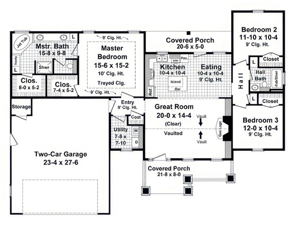 Architectural House Design - Floor Plan - Main Floor for Craftsman House Plan #21-607 - 3 bed, 2 bath