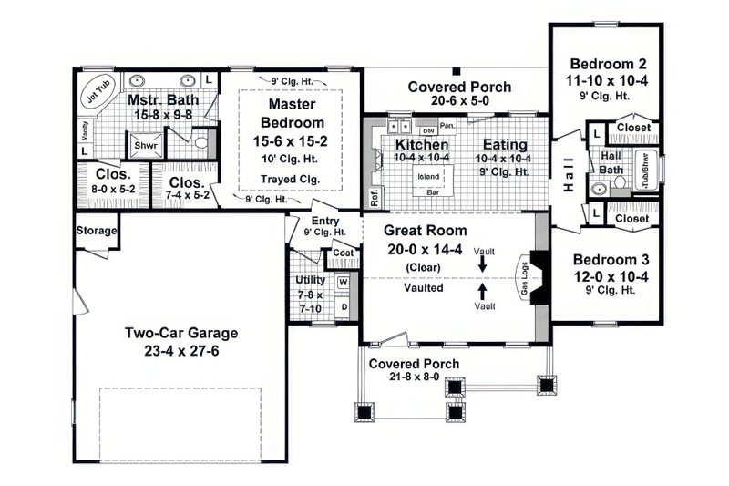 Architectural House Design - Floor Plan - Main Floor for Craftsman House Plan #21-607 - 3 bed, 2 bath