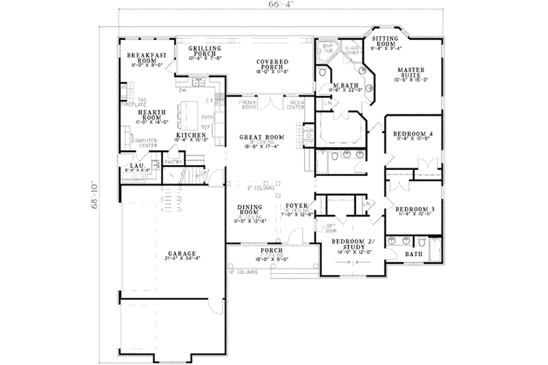 Home Plan - Floor Plan - Main Floor for Traditional House Plan #17-2129 - 4 bed, 3 bath