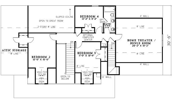 Traditional Floor Plan - Upper Floor Plan #17-1179