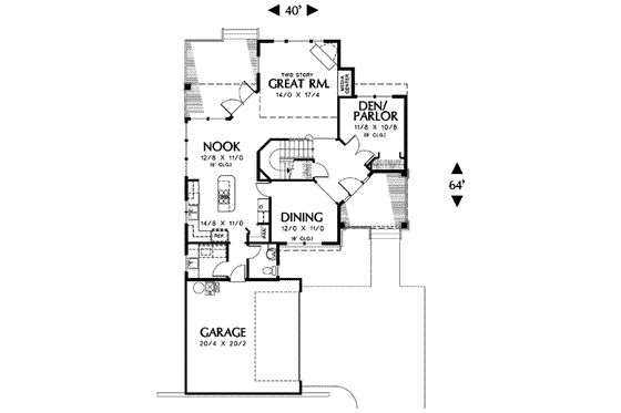 Floor Plan - Main Floor for Traditional House Plan #48-208 - 3 bed, 2.5 bath