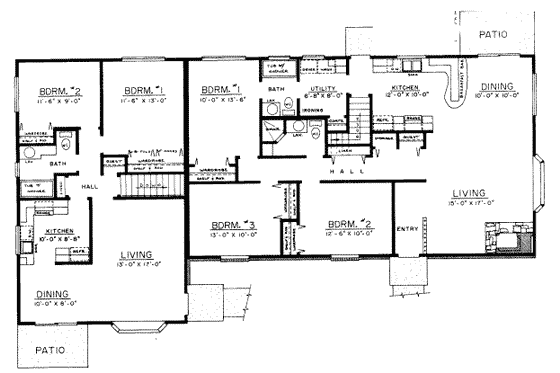 Floor Plan - Main Floor for Ranch House Plan #303-299 - 3 bed, 1 bath