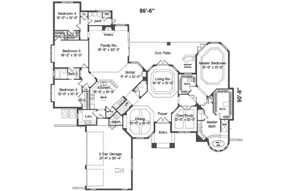 Floor Plan - Main Floor for Mediterranean House Plan #135-119 - 4 bed, 4.5 bath