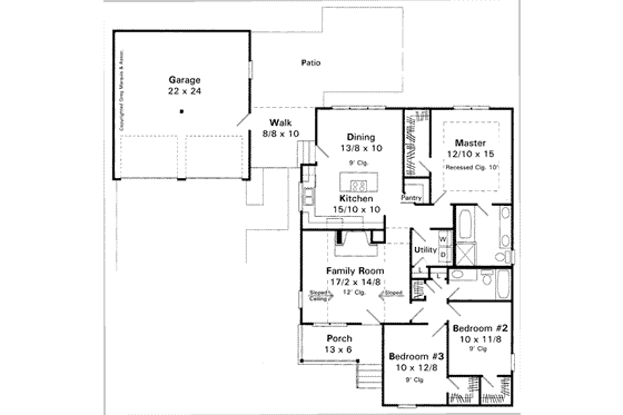 Floor Plan - Main Floor for Farmhouse House Plan #41-175 - 3 bed, 2 bath