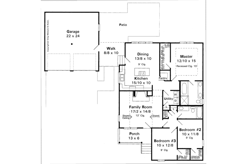 Architectural House Design - Floor Plan - Main Floor for Farmhouse House Plan #41-175 - 3 bed, 2 bath