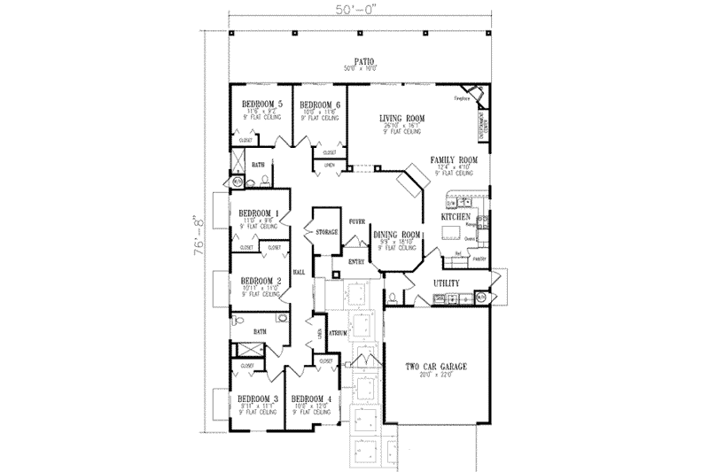 House Plan Design - Floor Plan - Main Floor for Ranch House Plan #1-584 - 6 bed, 2.5 bath