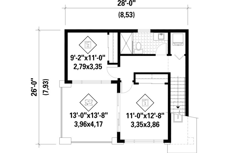 House Plan Design - Floor Plan - Upper Floor for Modern House Plan #25-5049 - 2 bed, 1 bath