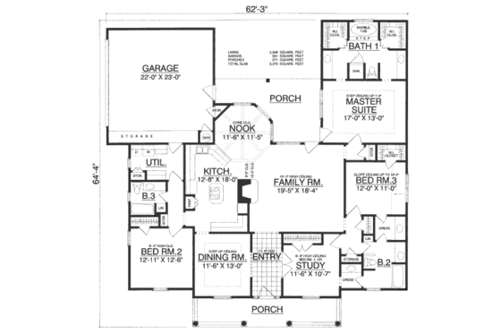 Floor Plan - Main Floor for Country House Plan #40-429 - 4 bed, 3 bath