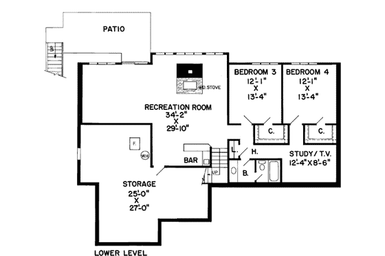 Floor Plan - Lower Floor for Traditional House Plan #312-578 - 4 bed, 3 bath