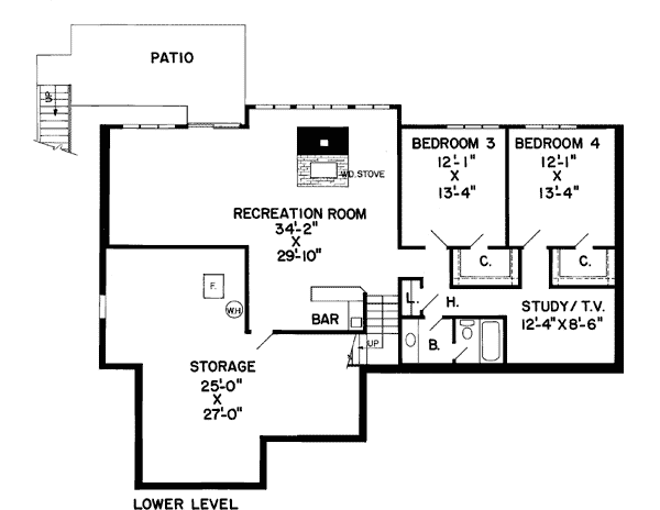 Floor Plan - Lower Floor for Traditional House Plan #312-578 - 4 bed, 3 bath