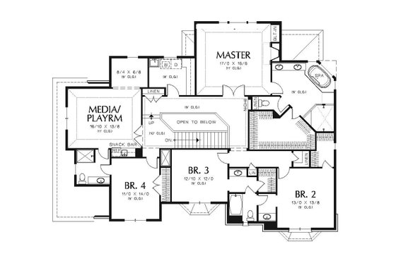 Floor Plan - Upper Floor for European House Plan #48-547 - 4 bed, 3.5 bath