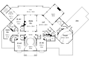 Floor Plan - Upper Floor for European House Plan #329-330 - 5 bed, 6.5 bath