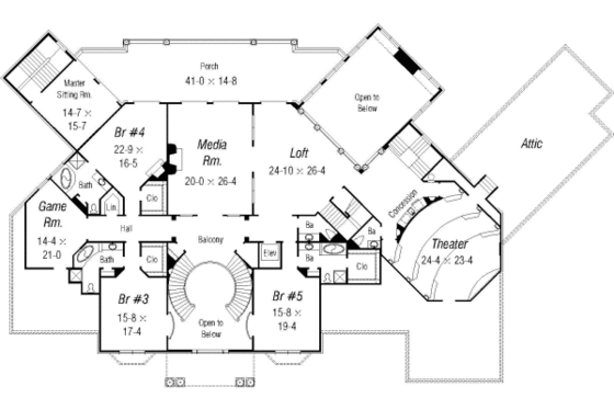 Floor Plan - Upper Floor for European House Plan #329-330 - 5 bed, 6.5 bath