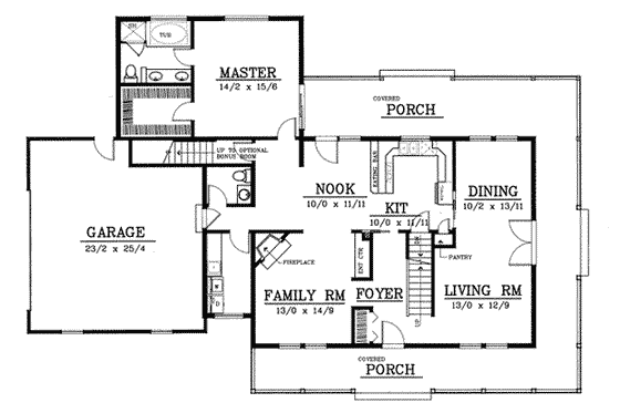 Floor Plan - Main Floor for Traditional House Plan #101-205 - 4 bed, 2.5 bath