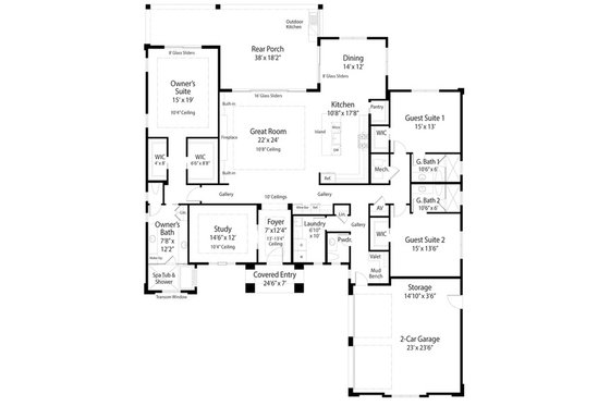 Floor Plan - Main Floor for Craftsman House Plan #938-119 - 3 bed, 3.5 bath
