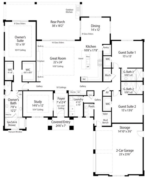Floor Plan - Main Floor for Craftsman House Plan #938-119 - 3 bed, 3.5 bath