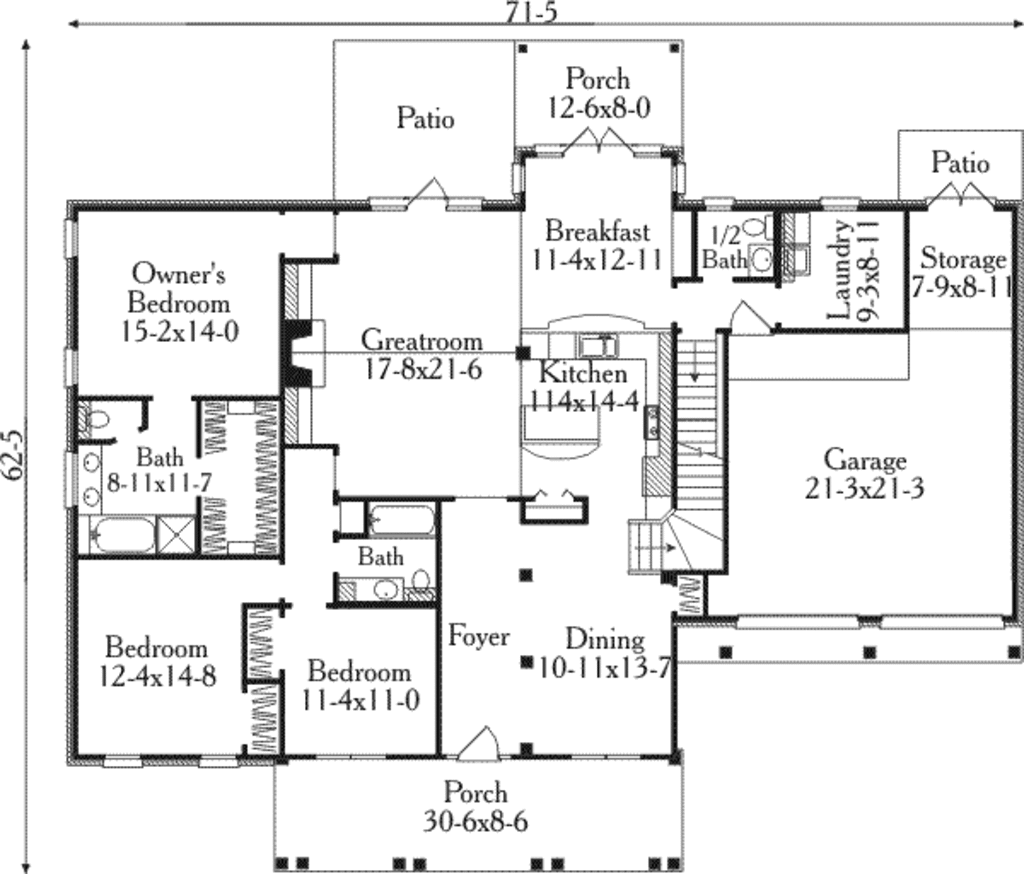 Colonial Style House Plan 3 Beds 2 5 Baths 2225 Sq Ft Plan 406 256