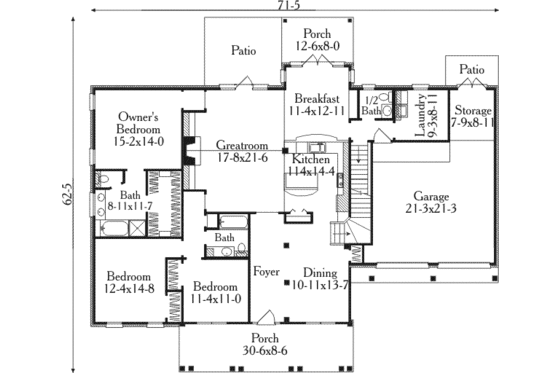 Floor Plan - Main Floor for Colonial House Plan #406-256 - 3 bed, 2.5 bath