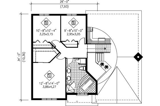 Floor Plan - Upper Floor for European House Plan #25-301 - 4 bed, 2 bath