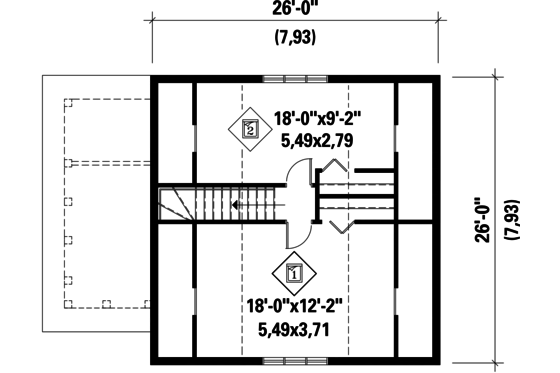 Floor Plan - Upper Floor for Cabin House Plan #25-4411 - 2 bed, 1 bath