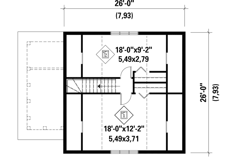 House Design - Floor Plan - Upper Floor for Cabin House Plan #25-4411 - 2 bed, 1 bath
