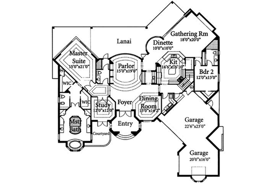 Floor Plan - Main Floor for Mediterranean House Plan #115-108 - 4 bed, 5 bath