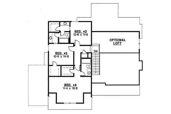 Floor Plan - Upper Floor for Traditional House Plan #67-805 - 4 bed, 3 bath