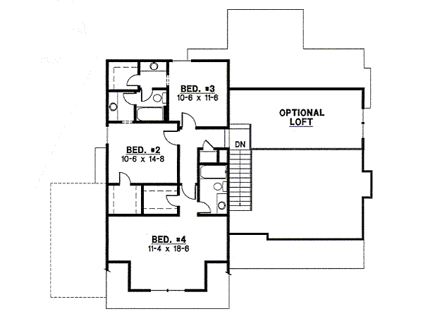 Traditional Floor Plan - Upper Floor Plan #67-805