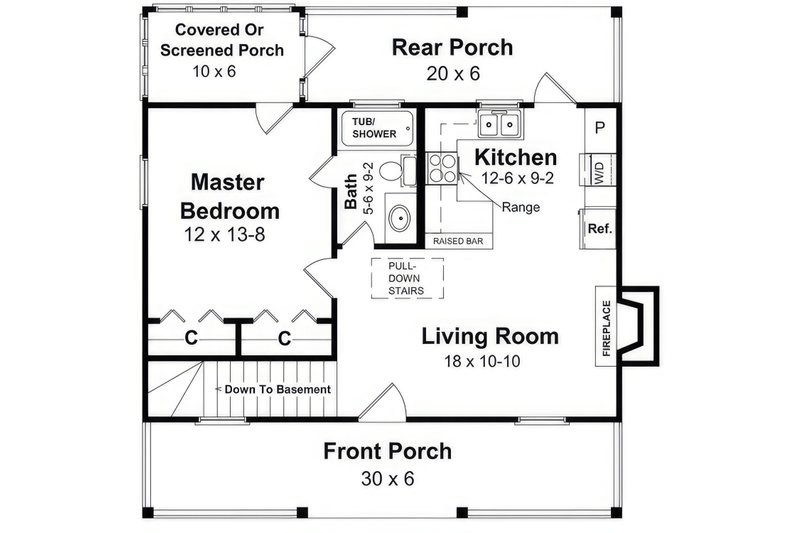 House Blueprint - Floor Plan - Main Floor for Farmhouse House Plan #21-592 - 3 bed, 2 bath