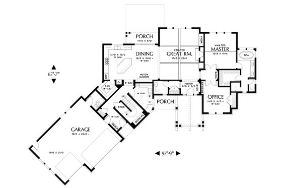 Floor Plan - Main Floor for Craftsman House Plan #48-647 - 3 bed, 2.5 bath