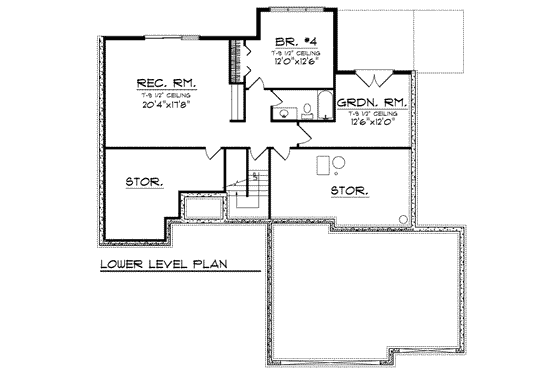 Floor Plan - Lower Floor for Traditional House Plan #70-687 - 4 bed, 3 bath