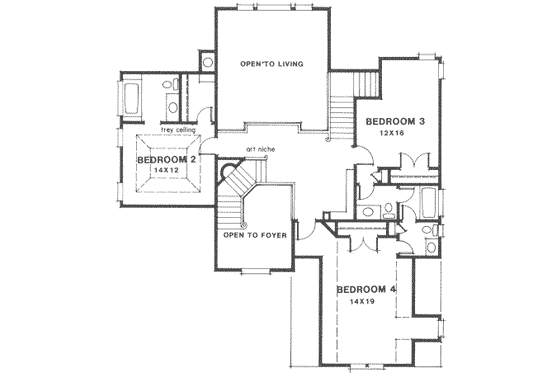 Floor Plan - Upper Floor for Southern House Plan #129-156 - 4 bed, 3.5 bath