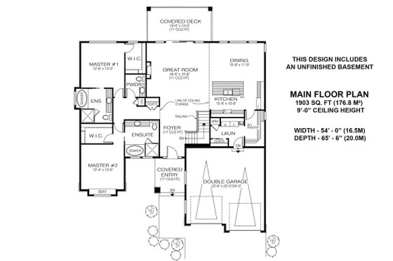 Floor Plan - Main Floor for Modern House Plan #1100-31 - 2 bed, 2.5 bath