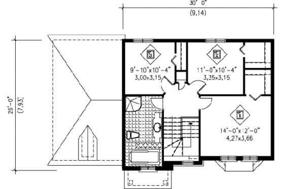 Floor Plan - Upper Floor for European House Plan #25-4158 - 3 bed, 1.5 bath