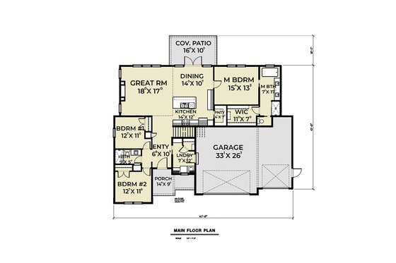 Floor Plan - Main Floor for Farmhouse House Plan #1070-32 - 3 bed, 2 bath