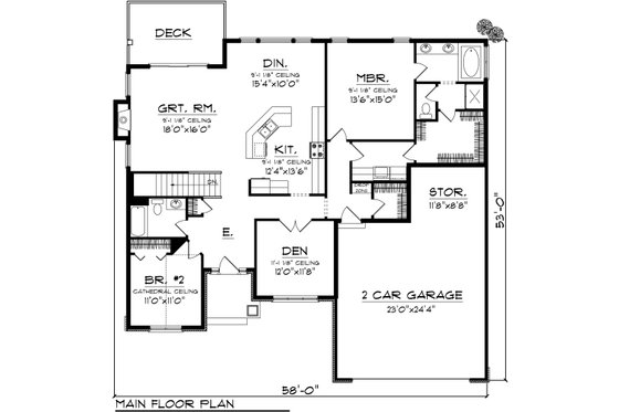 Floor Plan - Main Floor for Traditional House Plan #70-1080 - 2 bed, 2 bath