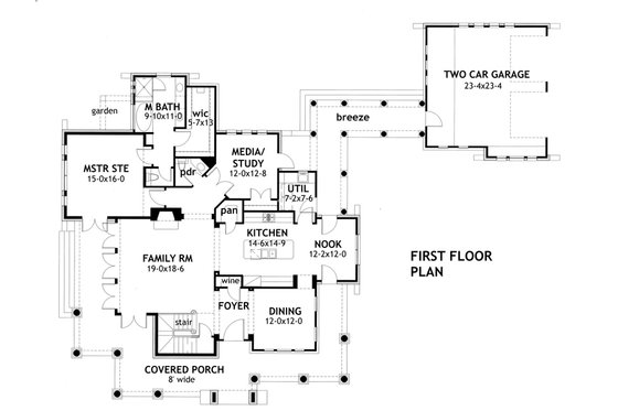 Floor Plan - Main Floor for Craftsman House Plan #120-167 - 3 bed, 2.5 bath