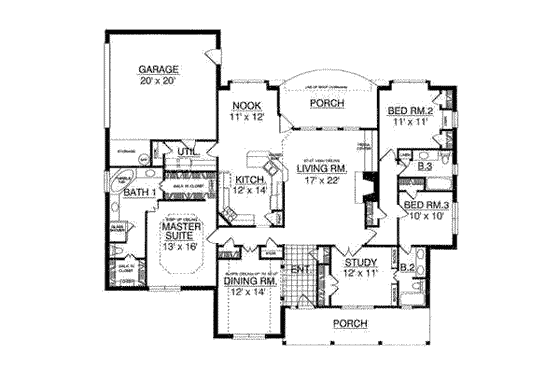Floor Plan - Main Floor for Traditional House Plan #40-226 - 4 bed, 3 bath