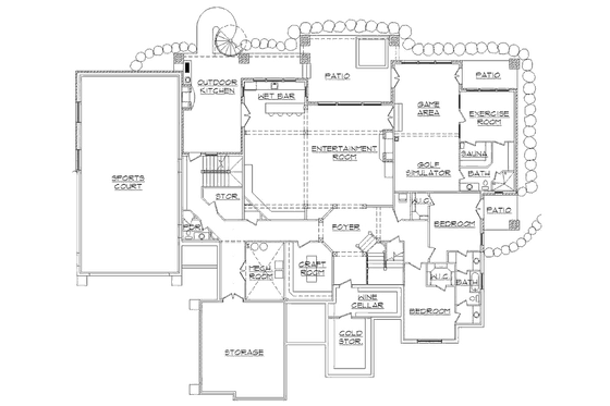 Floor Plan - Lower Floor for Craftsman House Plan #5-443 - 5 bed, 5 bath