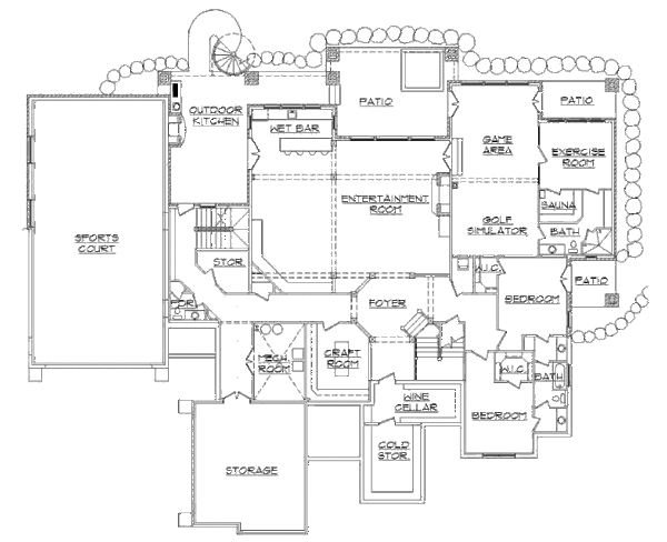 Craftsman Floor Plan - Lower Floor Plan #5-443