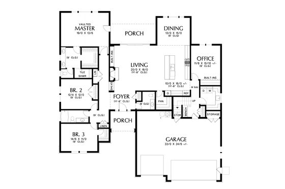 Floor Plan - Main Floor for Craftsman House Plan #48-679 - 3 bed, 3.5 bath