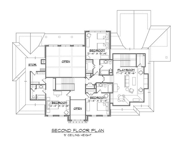 Classical Floor Plan - Upper Floor Plan #1054-63