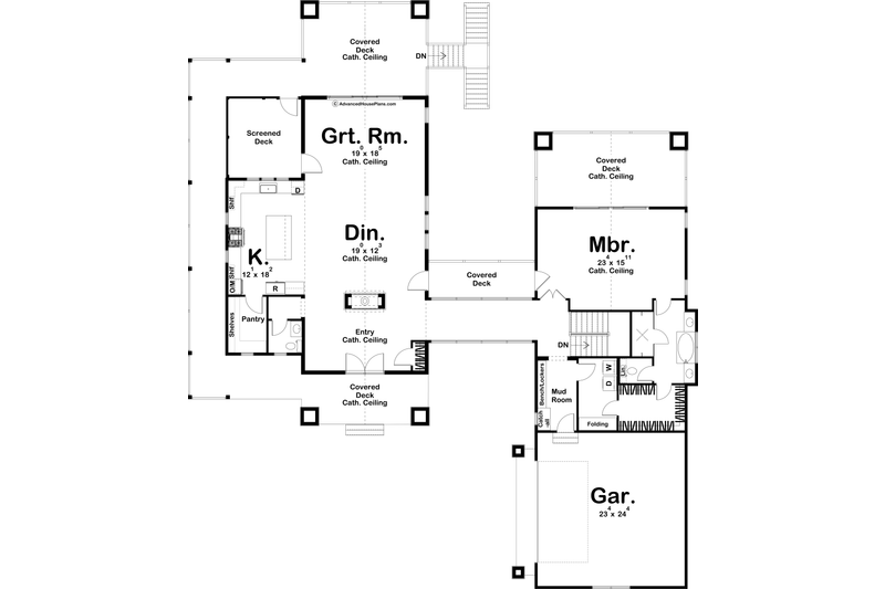 House Design - Floor Plan - Main Floor for Beach House Plan #455-314 - 1 bed, 1.5 bath