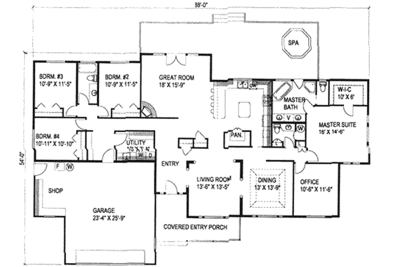 Home Plan - Floor Plan - Main Floor for Ranch House Plan #117-216 - 4 bed, 3 bath