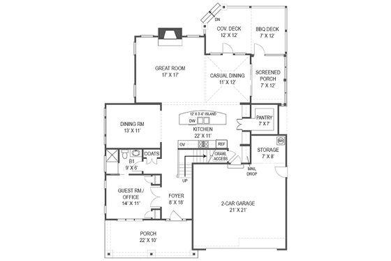 Floor Plan - Main Floor for Craftsman House Plan #119-370 - 4 bed, 4 bath