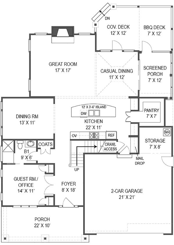 House Plan Design - Craftsman Floor Plan - Main Floor Plan #119-370