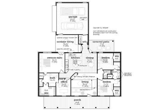 Floor Plan - Main Floor for Farmhouse House Plan #45-635 - 3 bed, 2.5 bath