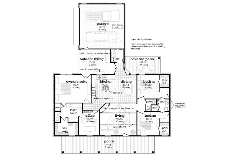 Home Plan - Floor Plan - Main Floor for Farmhouse House Plan #45-635 - 3 bed, 2.5 bath