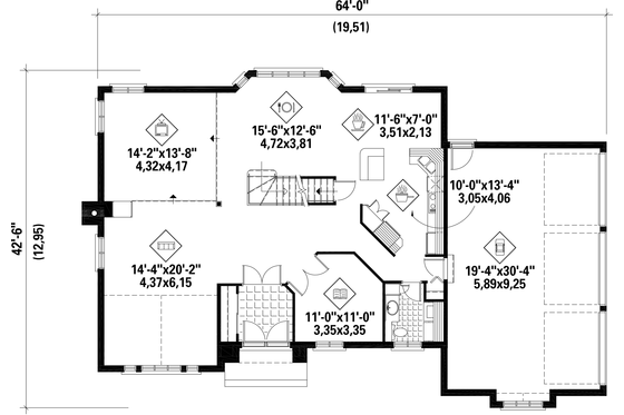 Floor Plan - Main Floor for European House Plan #25-4669 - 4 bed, 2 bath