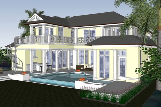 Exterior - Rear Elevation 3 for Mediterranean House Plan #548-17 - 4 bed, 5.5 bath